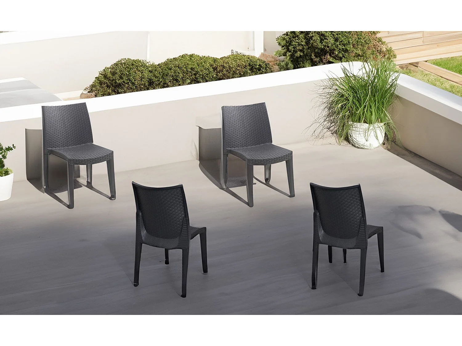 Lot de 4 chaises d'extérieur Ravenna, sièges de jardin, chaise de table à manger, fauteuil d'extérieur effet rotin, 100% Made in Italy, 55x48h86 cm, Anthracite