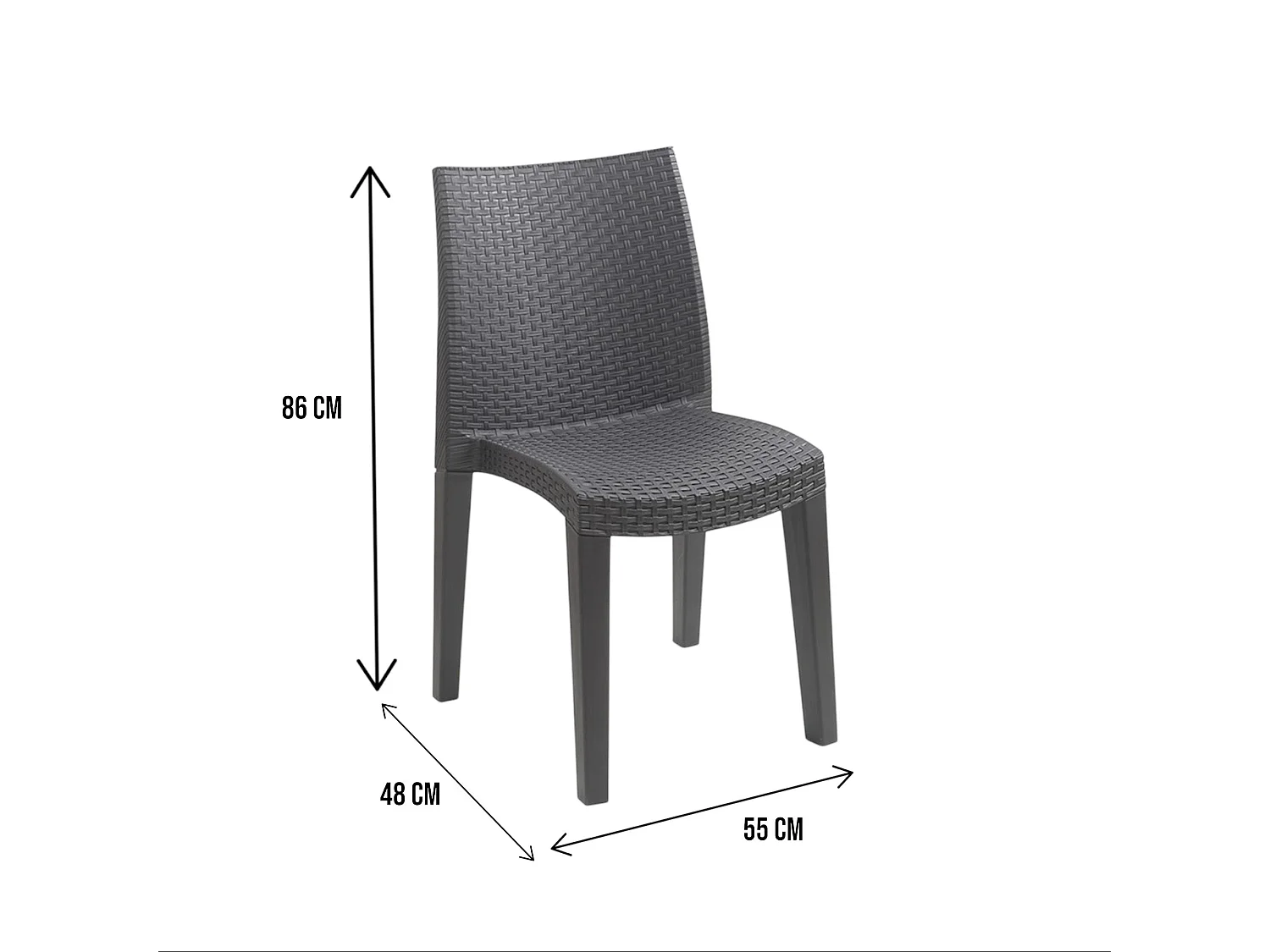 Lot de 4 chaises d'extérieur Ravenna, sièges de jardin, chaise de table à manger, fauteuil d'extérieur effet rotin, 100% Made in Italy, 55x48h86 cm, Anthracite