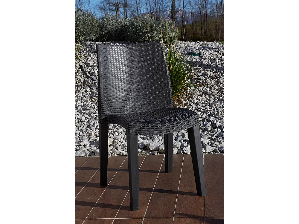 Lot de 4 chaises d'extérieur Ravenna, sièges de jardin, chaise de table à manger, fauteuil d'extérieur effet rotin, 100% Made in Italy, 55x48h86 cm, Anthracite