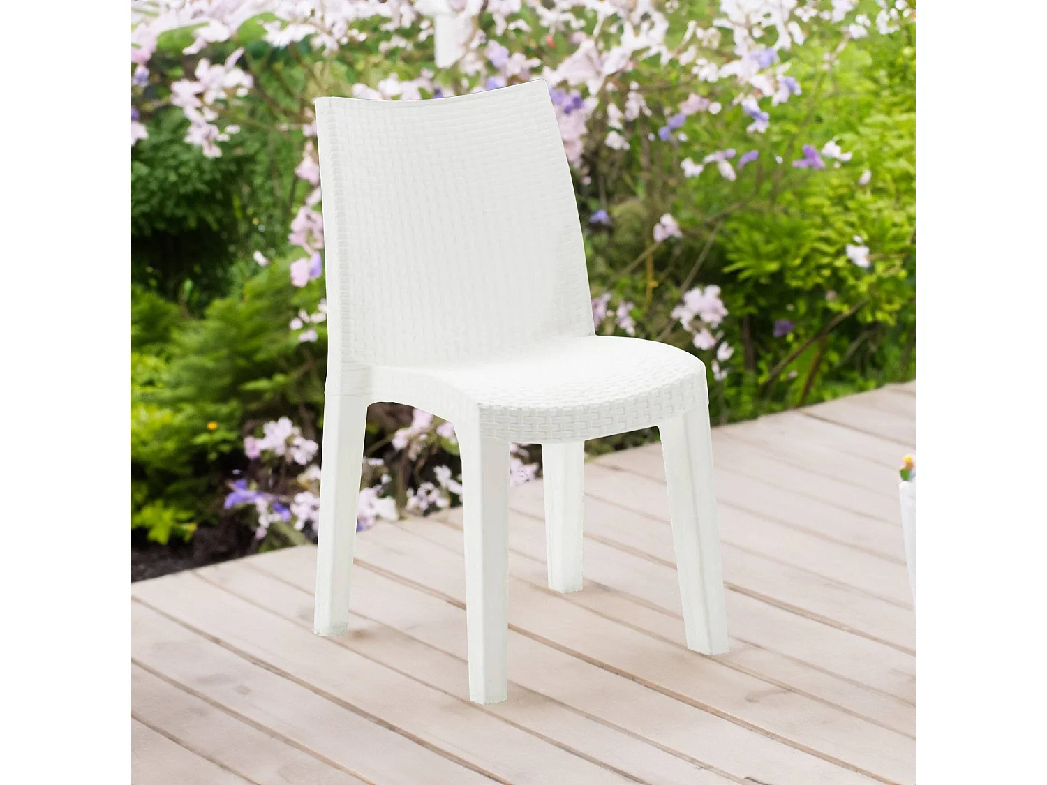Cadeira de exterior Trieste, Assento de jardim, Cadeira para mesa de jantar, Poltrona de exterior com efeito Rattan, 100% Fabricado em Itália, 48x55h86 cm, Branco