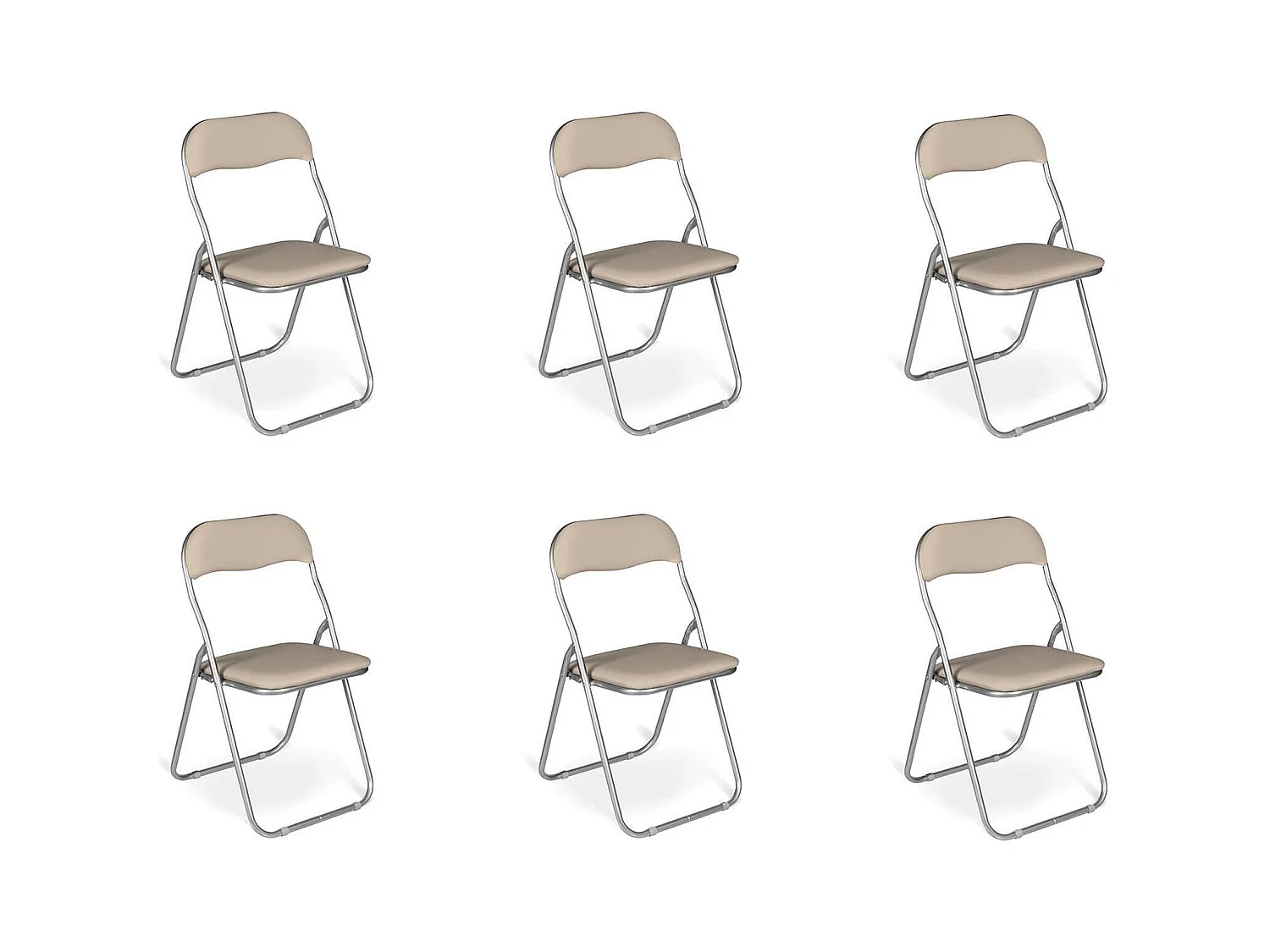 Lot de 6 chaises pliantes Marbella, Fauteuil gain de place, Chaise invité, Siège de réunion en simili cuir, 43x47h80 cm, Beige
