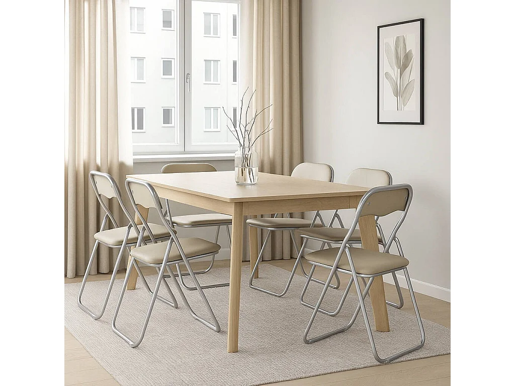 Conjunto de 6 cadeiras dobráveis â€<â€<Marbella, poltrona economizadora de espaço, cadeira de hóspedes, assento de reunião em imitação de couro, 43x47h80 cm, bege