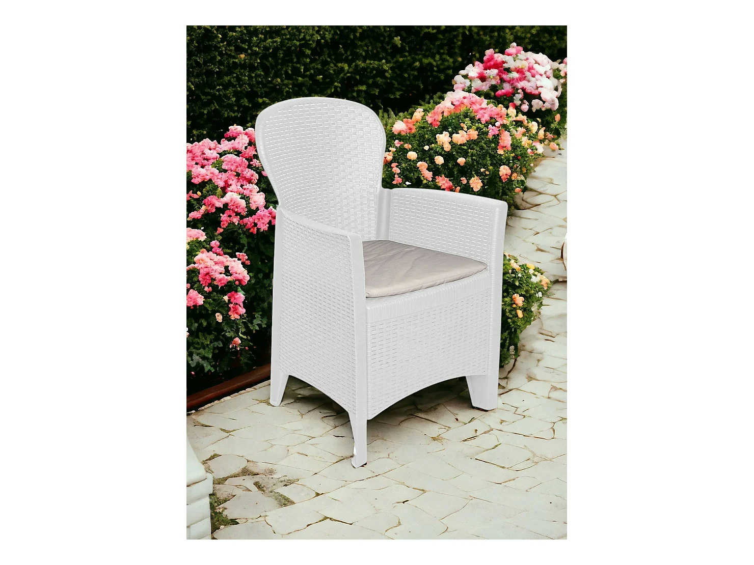 Como buitenstoel, Tuinstoel, Buitenfauteuil met rotaneffect, 100% Made in Italy, 60x58h89 cm, Wit