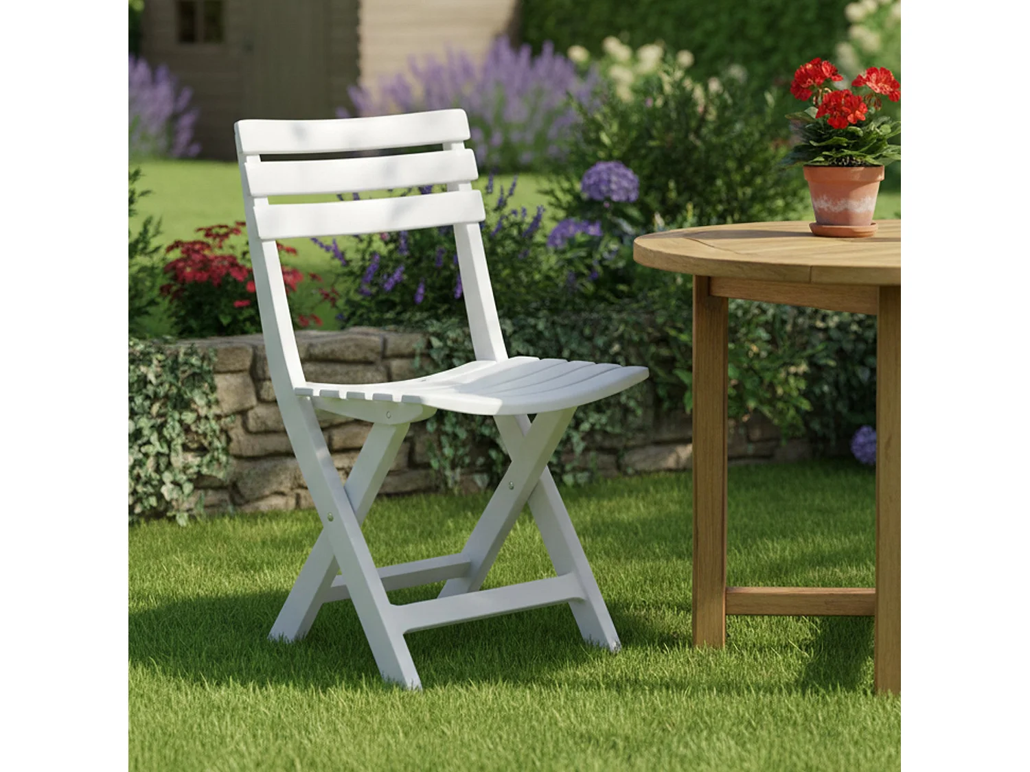 Chaise d'extérieur Terni, Siège de jardin pliant, Chaise pour table à manger, Fauteuil d'extérieur, 100% Made in Italy, 44x41h78 cm, Blanc
