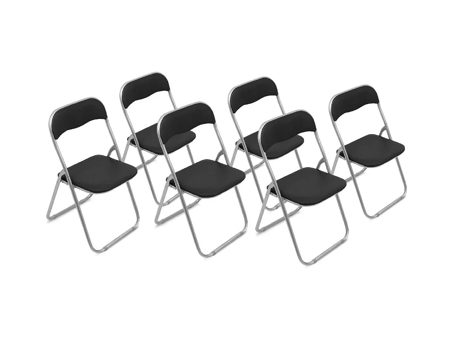 Lot de 6 chaises pliantes Marbella, Fauteuil gain de place, Chaise invité, Siège de réunion en simili cuir, 43x47h80 cm, Noir
