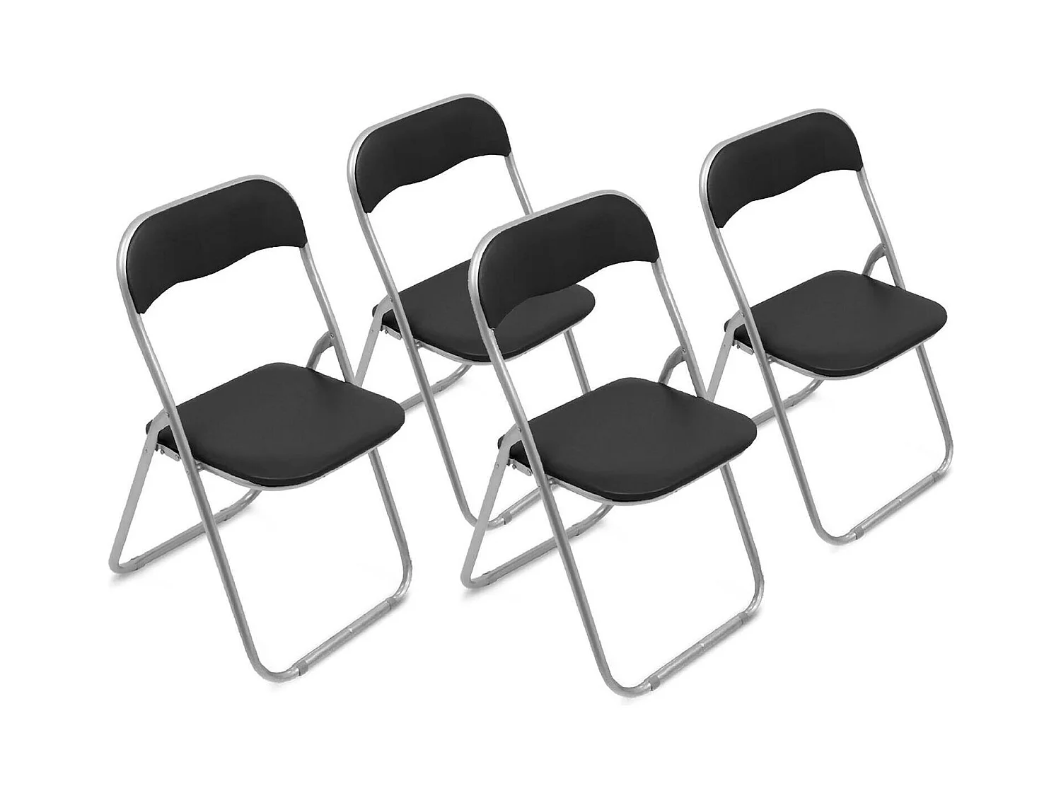 Set van 4 Marbella klapstoelen, Ruimtebesparende fauteuil, Gaststoel, Vergaderzitplaats in kunstleer, 43x47h80 cm, Zwart