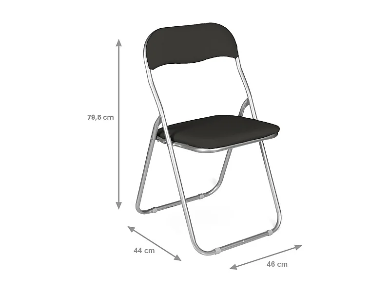 Juego de 4 sillas plegables Marbella, Sillón que ahorra espacio, Silla para invitados, Asiento para reuniones en símil piel, 43x47h80 cm, Negro