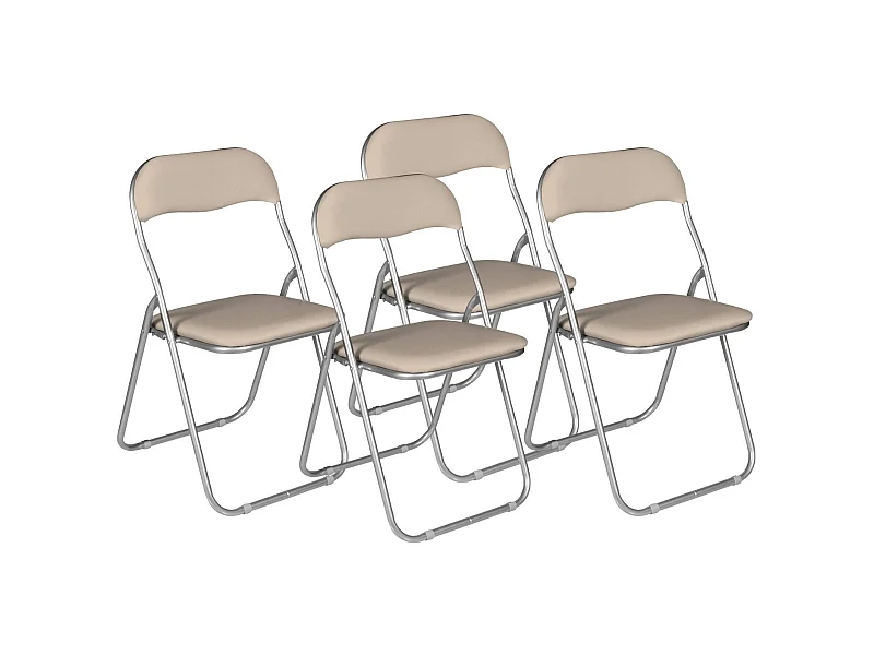 Set mit 4 Marbella-Klappstühlen, platzsparender Sessel, Gästestuhl, Besprechungssitz aus Kunstleder, 43 x 47 x 80 cm, Beige