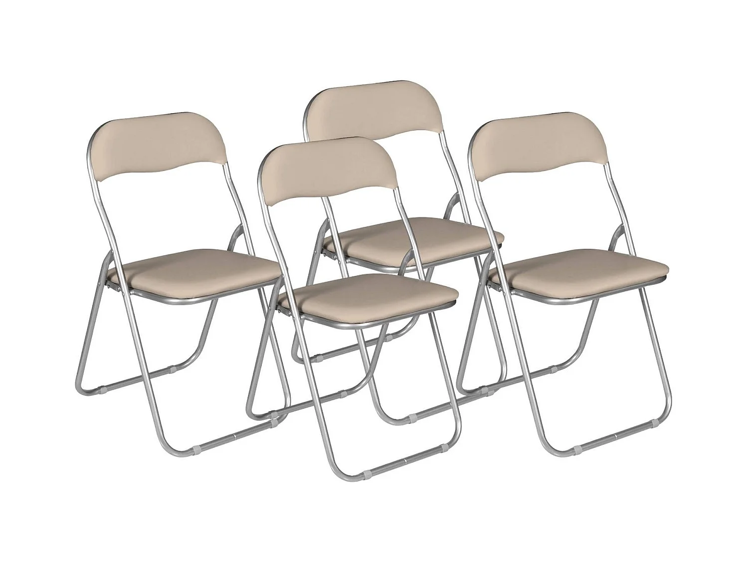 Lot de 4 chaises pliantes Marbella, Fauteuil gain de place, Chaise invité, Siège de réunion en simili cuir, 43x47h80 cm, Beige