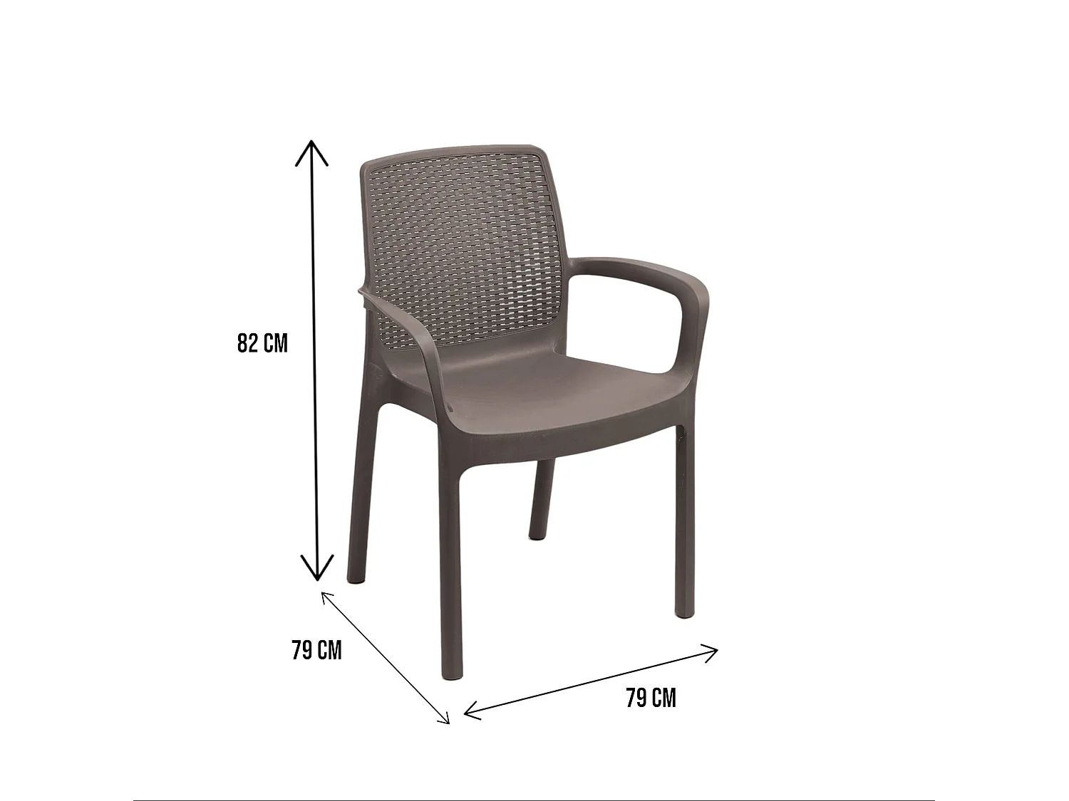 Sedia da esterno Torino, Seduta da giardino, Sedia per tavolo da pranzo, Poltrona outdoor effetto rattan, 100 % Made in Italy, 54x60h82 cm, Marrone