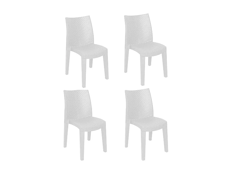 Ensemble de 4 chaises d'extérieur Ravenna, Sièges de jardin, Chaise de table à manger, Fauteuil d'extérieur effet rotin, 100% Made in Italy, 55x48h86 cm, Blanc