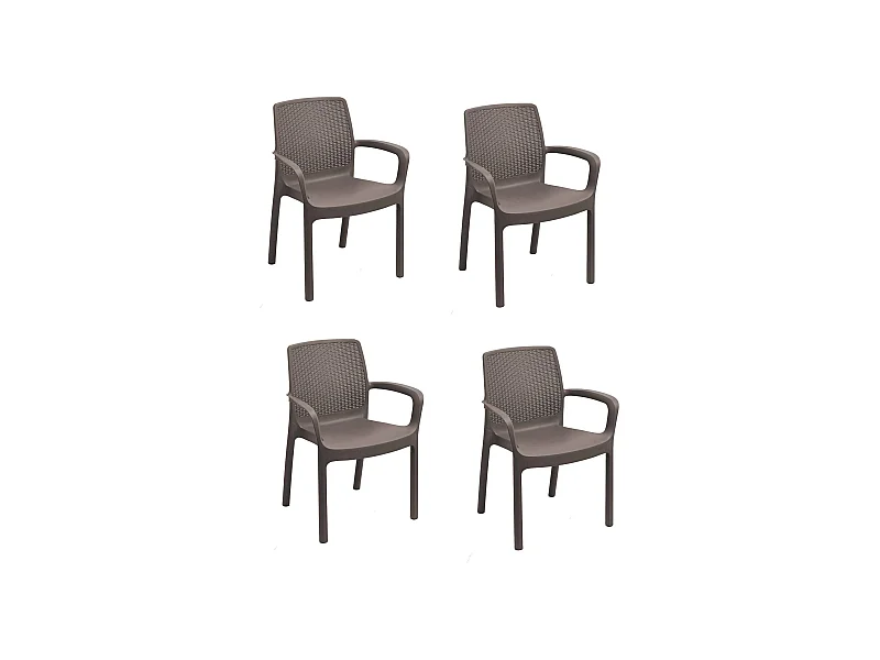Ensemble de 4 chaises d'extérieur Viterbo, sièges de jardin, chaise de table à manger, fauteuil d'extérieur effet rotin, 100% Made in Italy, 54x60h82 cm, marron