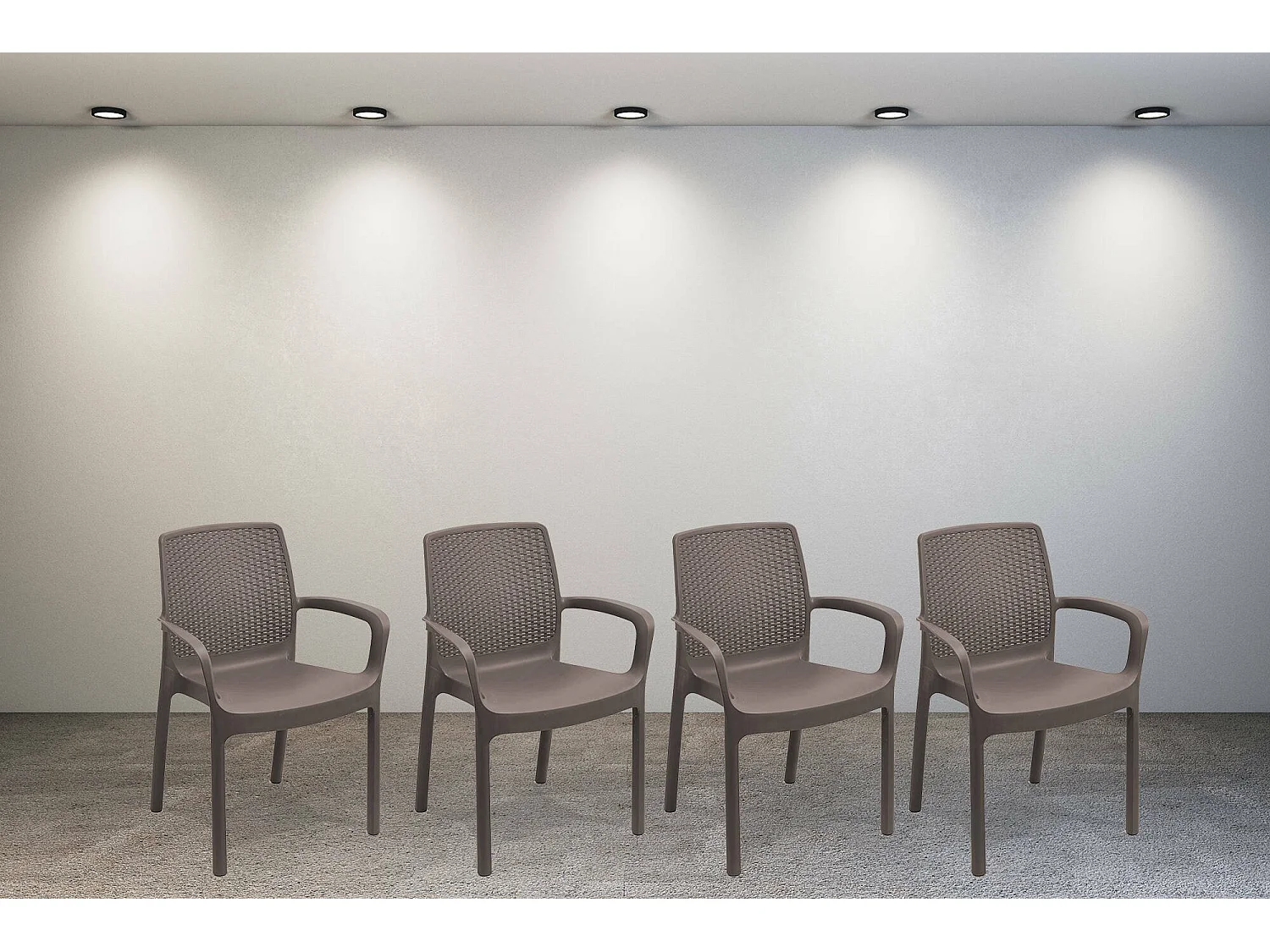 Ensemble de 4 chaises d'extérieur Viterbo, sièges de jardin, chaise de table à manger, fauteuil d'extérieur effet rotin, 100% Made in Italy, 54x60h82 cm, marron