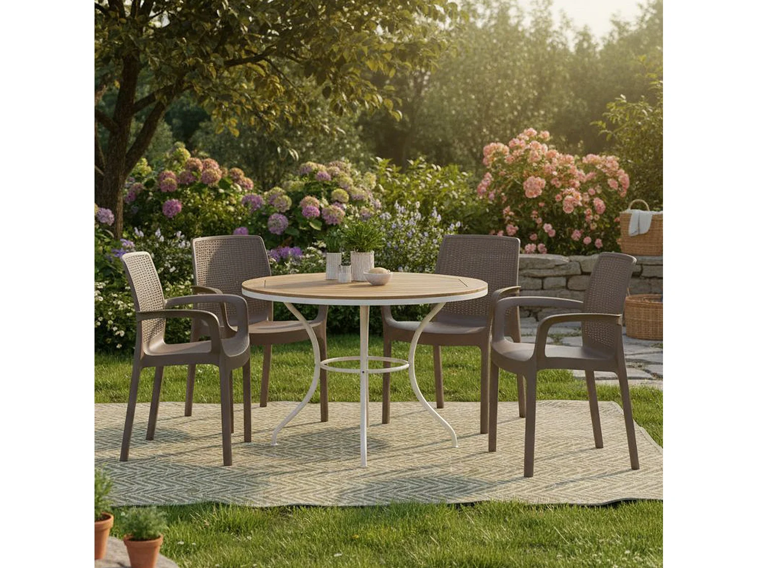 Ensemble de 4 chaises d'extérieur Viterbo, sièges de jardin, chaise de table à manger, fauteuil d'extérieur effet rotin, 100% Made in Italy, 54x60h82 cm, marron