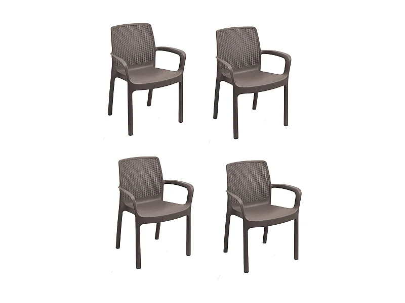 Set mit 4 Viterbo-AuÃŸenstühlen, Gartensitzgelegenheiten, Esstischstuhl, Outdoor-Sessel mit Rattan-Effekt, 100 % Made in Italy, 54 x 60 x 82 cm, Braun