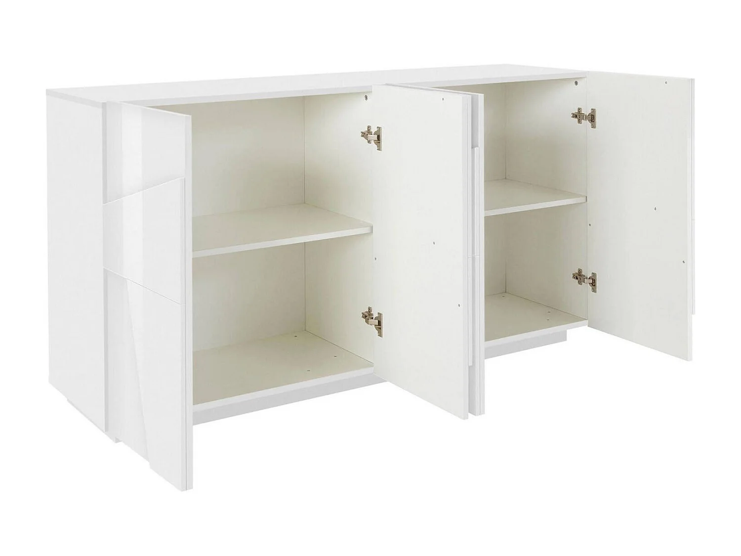 Buffet Noel, Buffet de cuisine 4 portes, Buffet de salon, 100% Made in Italy, 162x44h86 cm, Blanc brillant