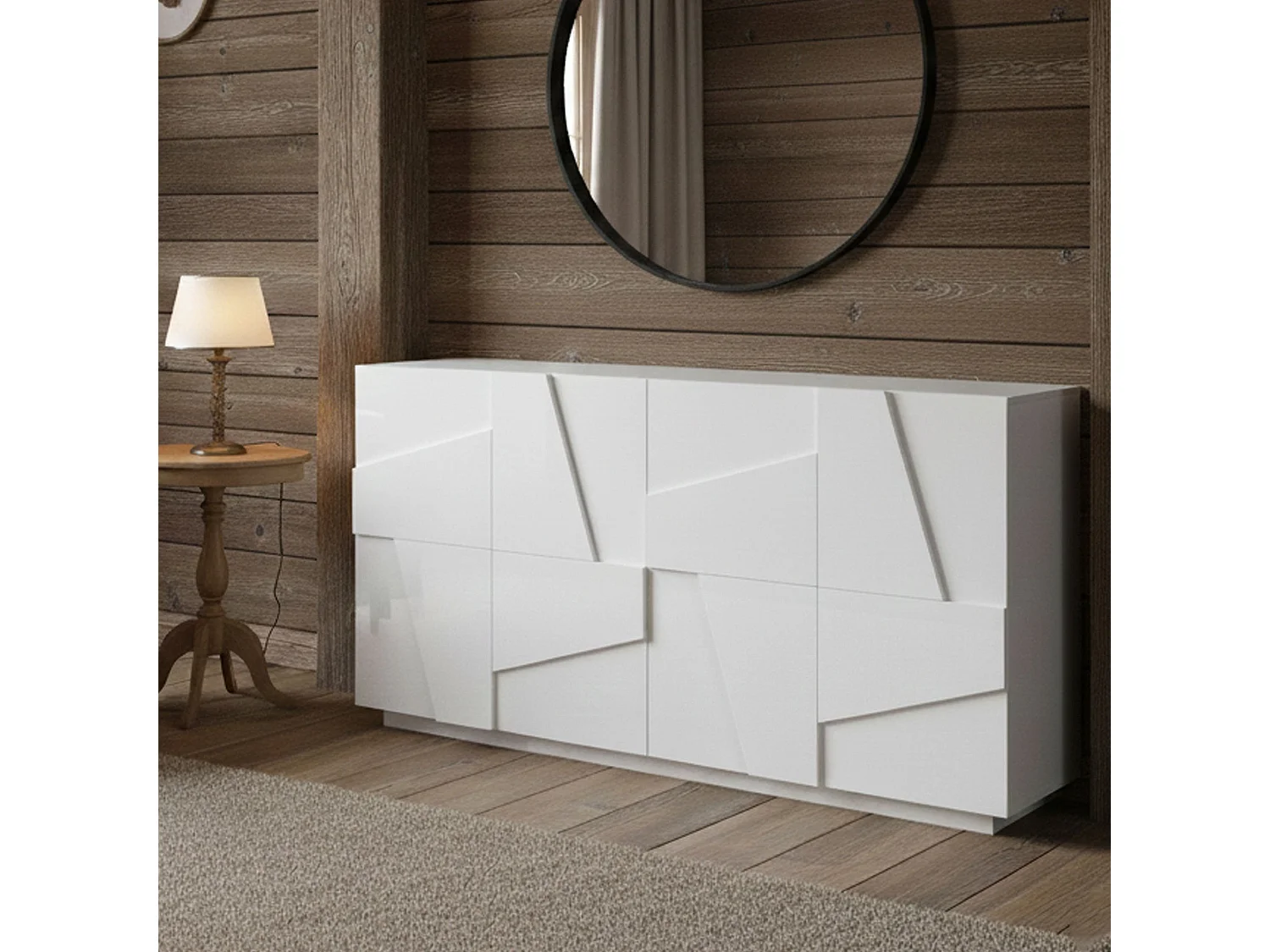 Dmora Dressoir Noel 44,2x162,4x86h cm Wit Glans 2 Planken 4 Vakken, Buffet 4 Deuren Made in Italy