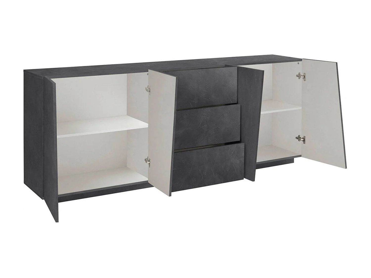 Buffet Sven, Buffet de cuisine avec 4 portes et 3 tiroirs, Buffet de salon, 100% Made in Italy, 220x43h86 cm, Ardoise