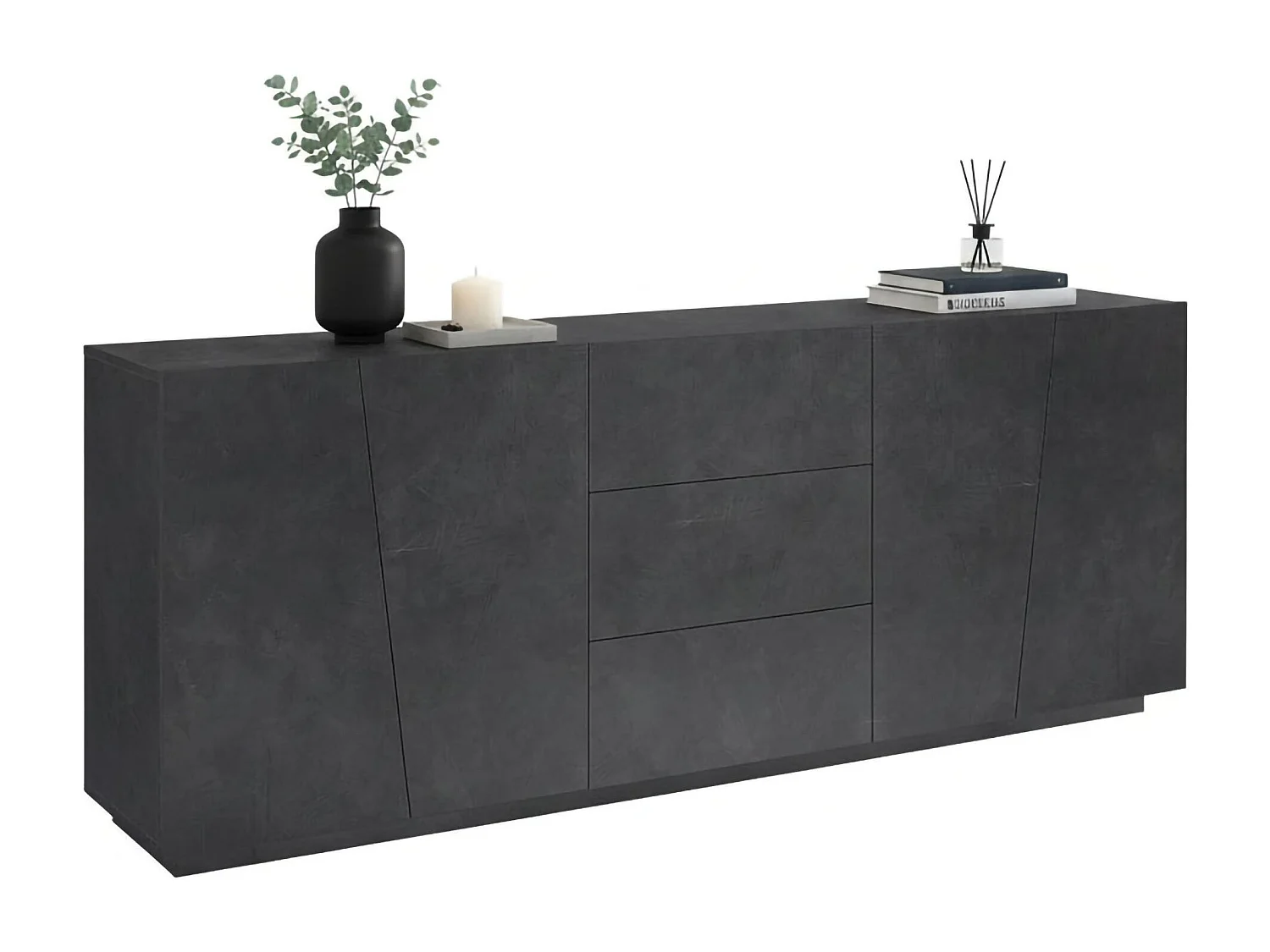 Dmora Dressoir Sven 43x220x86h cm Leigrijs 2 Planken 3 Lades, Dressoir 4 Vakken Made in Italy
