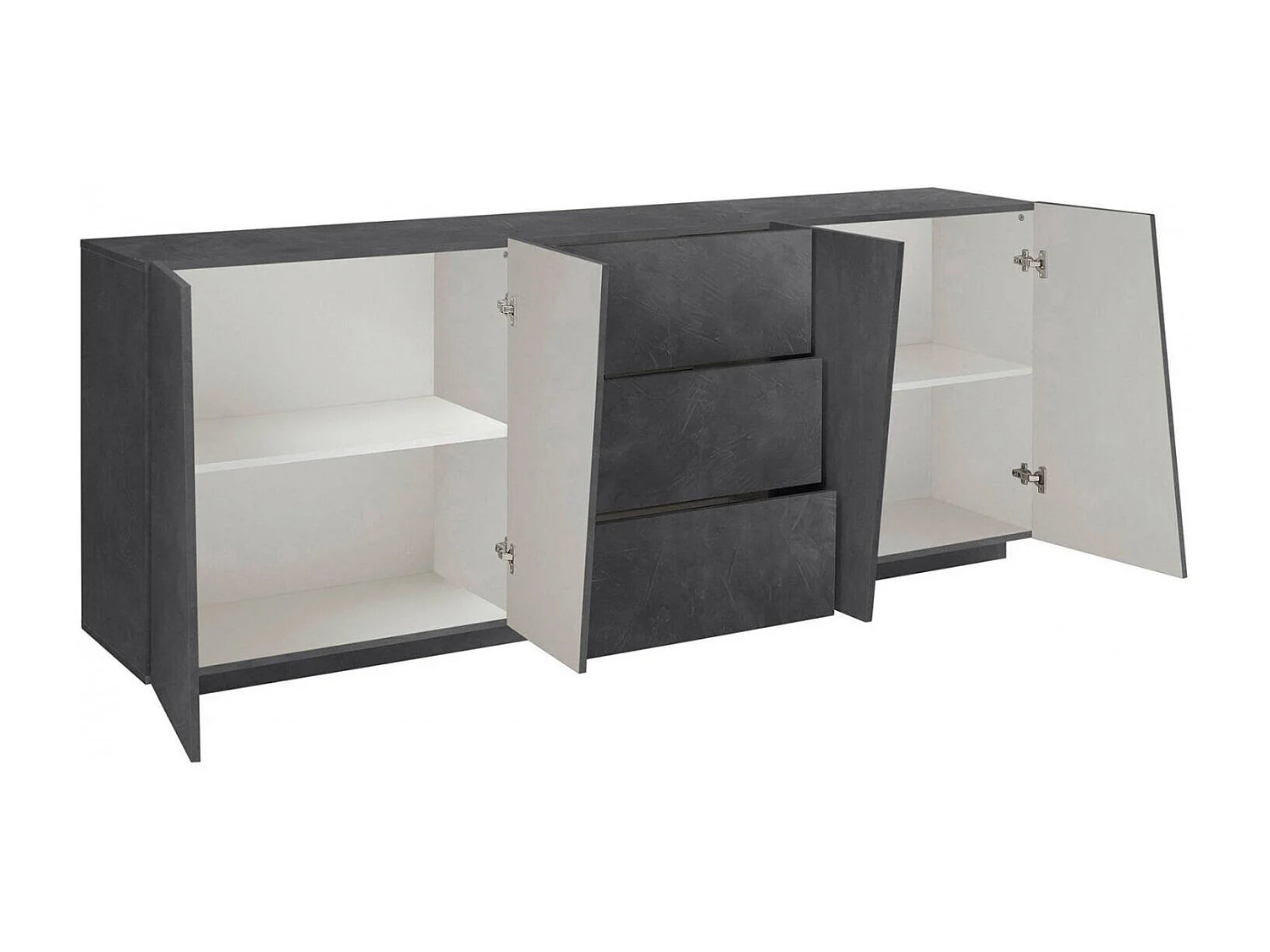 Dmora Dressoir Sven 43x220x86h cm Leigrijs 2 Planken 3 Lades, Dressoir 4 Vakken Made in Italy