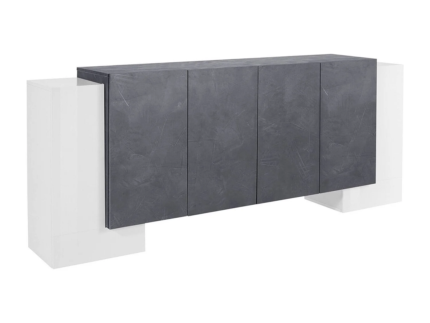 Buffet Nando, Buffet de cuisine 6 portes, Buffet de salon, 100% Made in Italy, 210x45h85 cm, Blanc brillant et ardoise