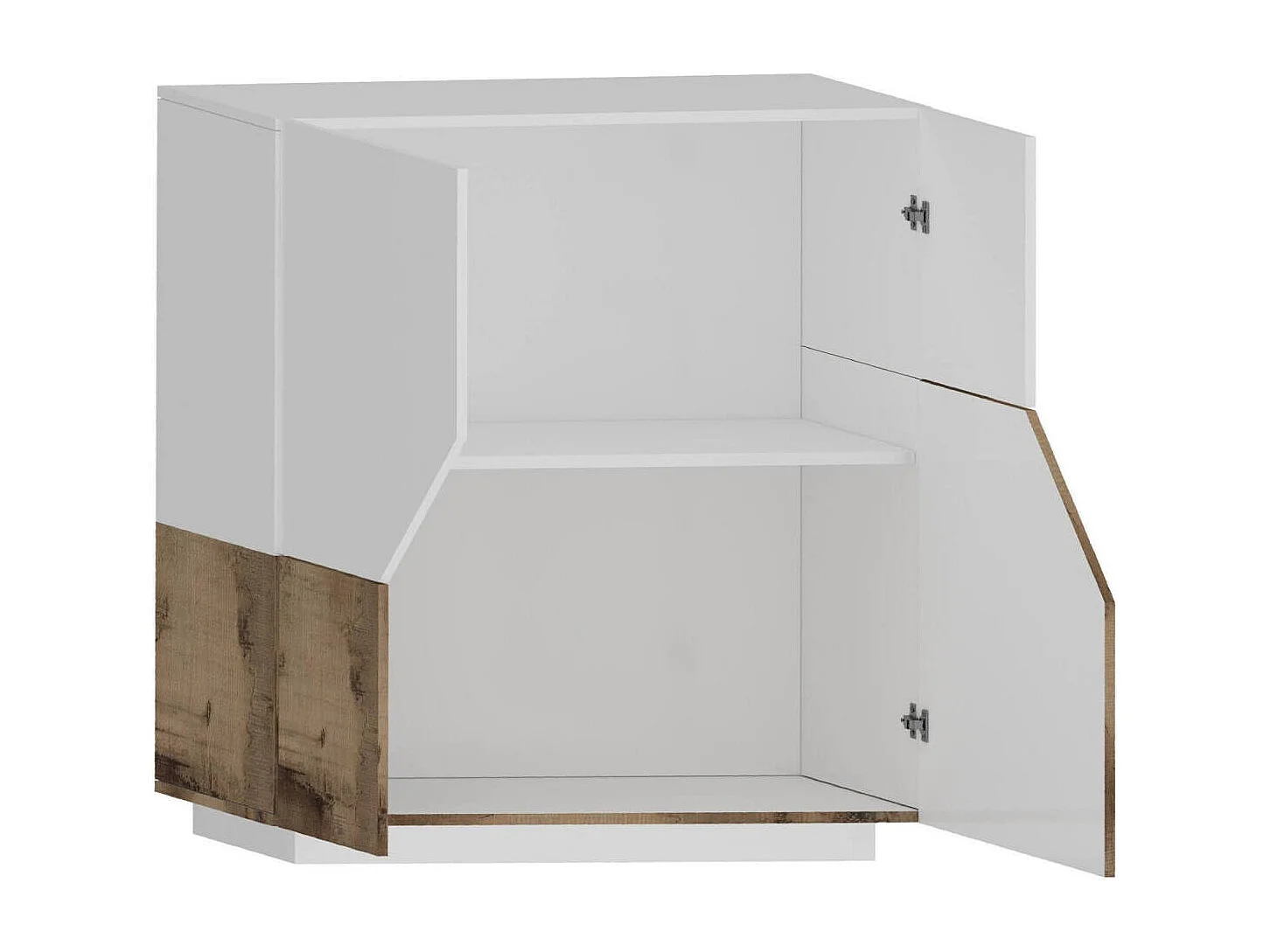 Credenza Domenico, Madia da cucina a 2 ante geometriche, Buffet da soggiorno, Madia da cucina, 100% Made in Italy, cm 79x43h86, Bianco lucido e Acero
