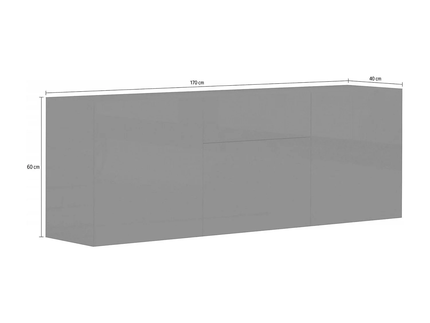 Dmora Dressoir Tobia 40x170x35,2h cm Zwart Glanzend, een Lade, 2 Planken, Italiaans Design