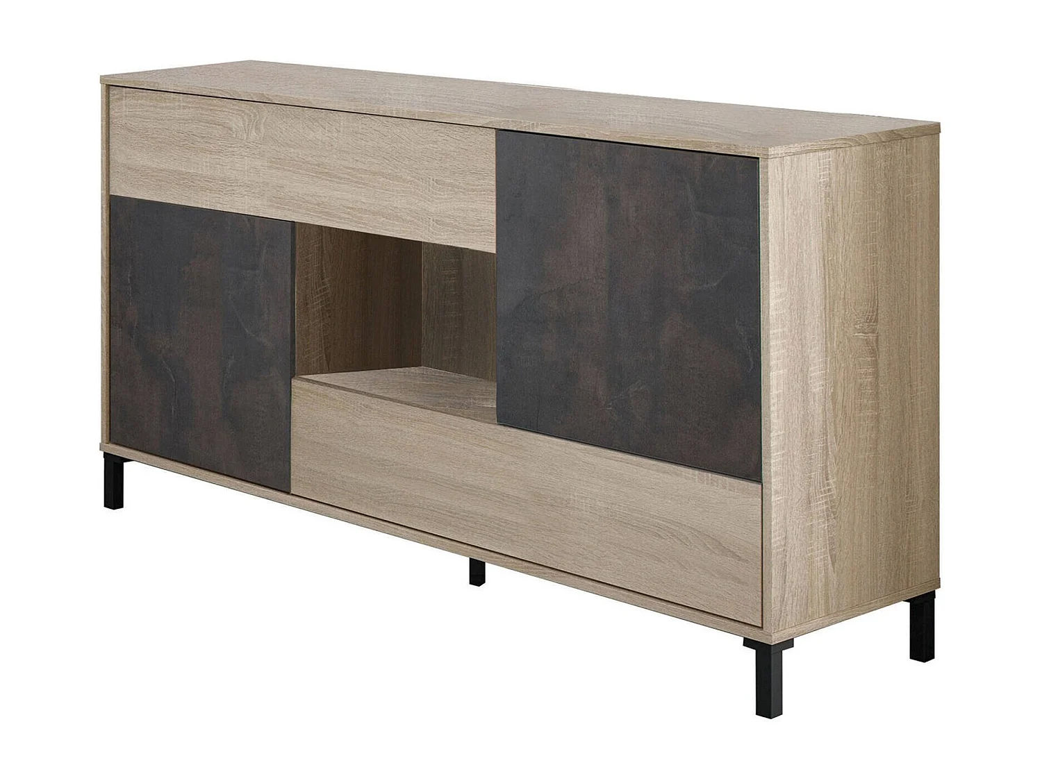 Dmora Dressoir Waco 41x151x80h cm Bruin Eiken 2 Planken 2 Lades, Buffetkast 5 Vakken