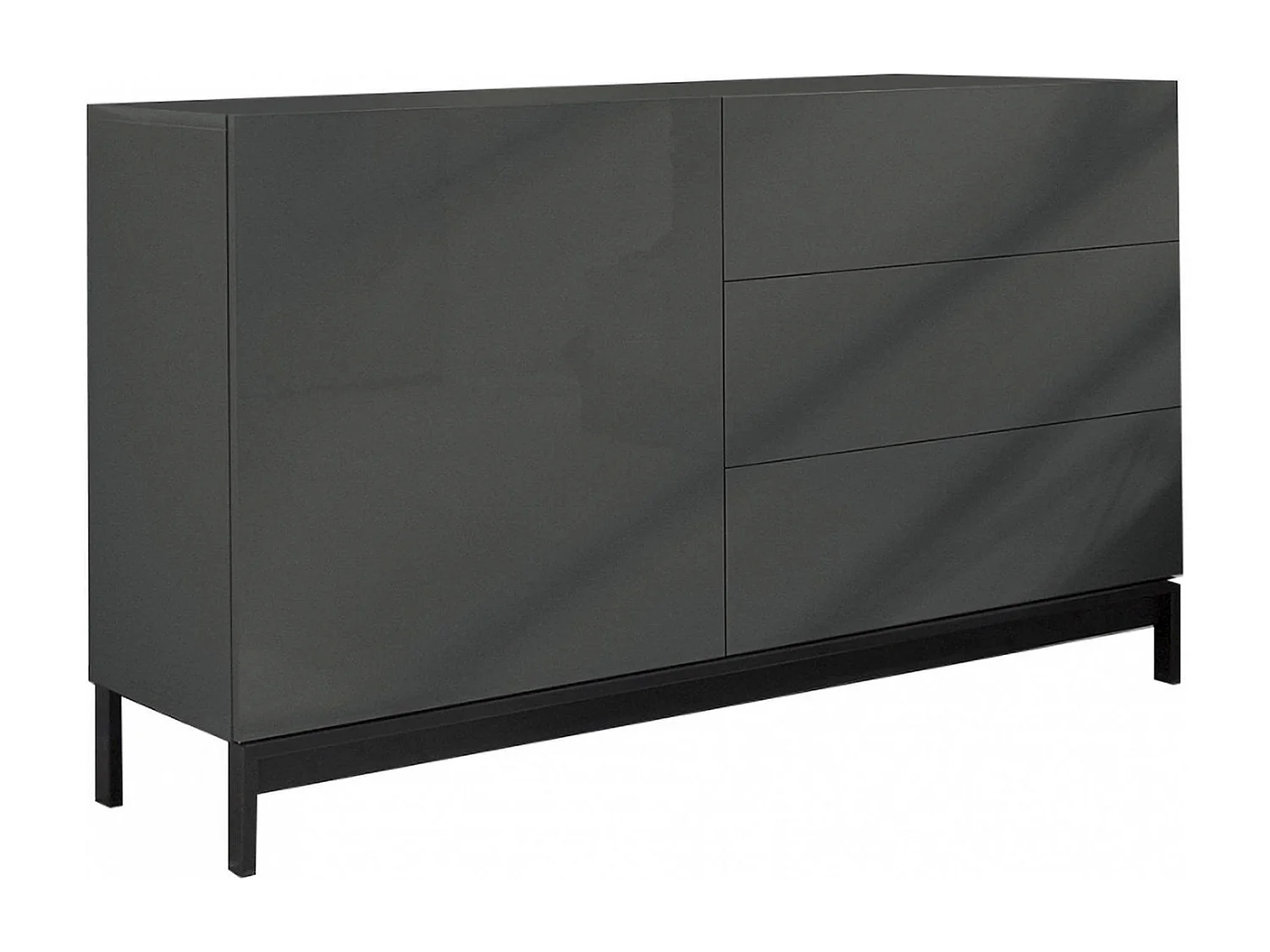 Buffet Sebastiano, Buffet de cuisine avec 1 porte et 3 tiroirs, Buffet de salon, 100% Made in Italy, 110x40h47 cm, Anthracite Brillant