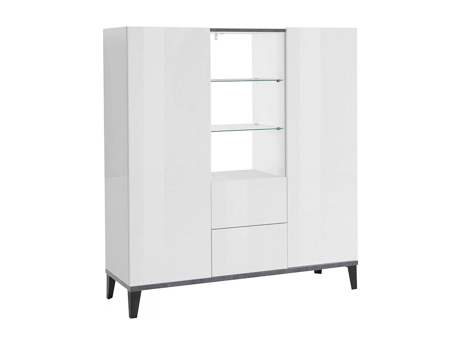 Kommode Niccolò, Küchen-Sideboard mit 2 Türen und 2 Schubladen, Wohnzimmer-Buffet, 100 % Made in Italy, 120 x 40 x 133 cm, glänzendes Weiß und Schiefer,