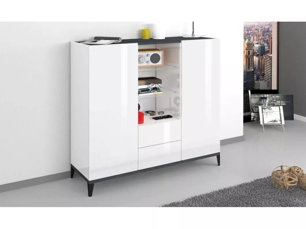 Kauf Unique Kommode Niccolò, Küchen-Sideboard mit 2 Türen und 2 Schubladen, Wohnzimmer-Buffet, 100 % Made in Italy, 120 x 40 x 133 cm, glänzendes Weiß und Schiefer,