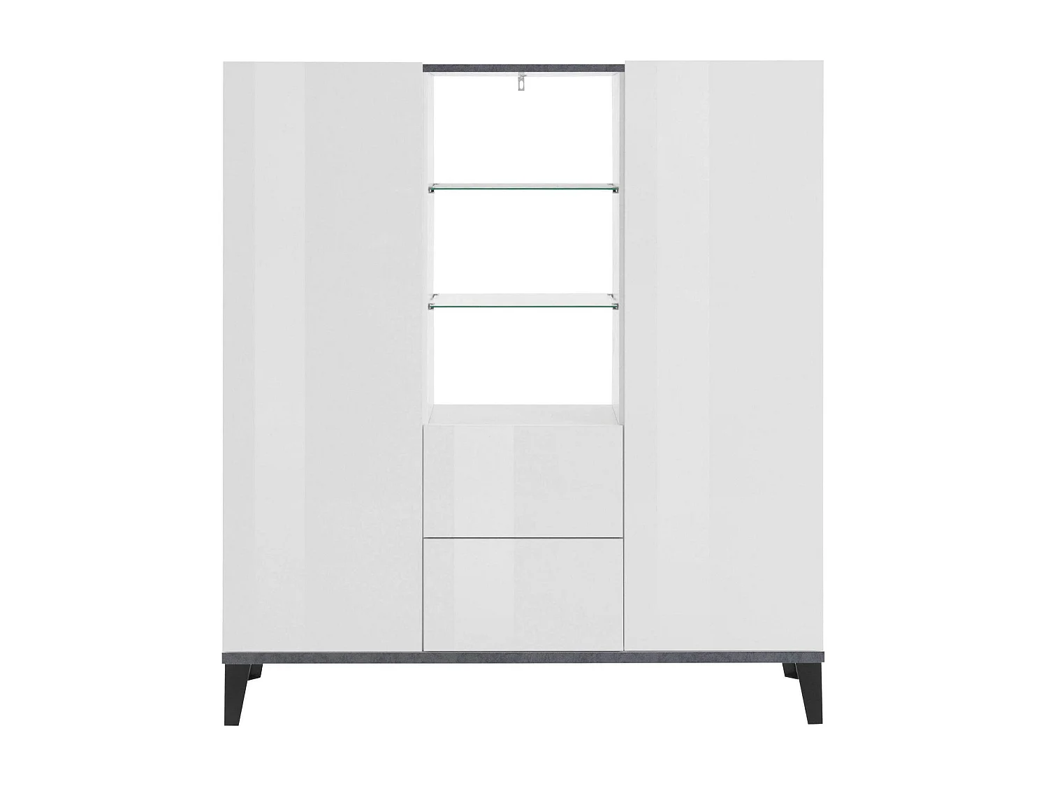 Aparador Niccolò, Aparador de cozinha com 2 portas e 2 gavetas, Buffet de sala, 100% Fabricado em Itália, 120x40h133 cm, Branco brilhante e ardósia