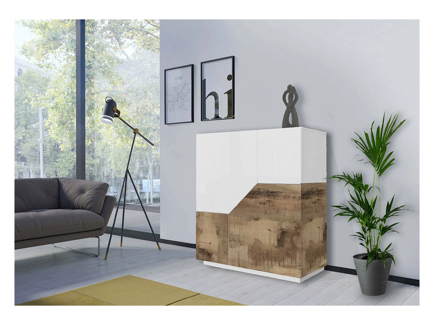 Aparador Nathan, Aparador de cozinha com 2 portas, Buffet de sala, 100% Fabricado em Itália, 100x43h106 cm, Branco brilhante e Bordo