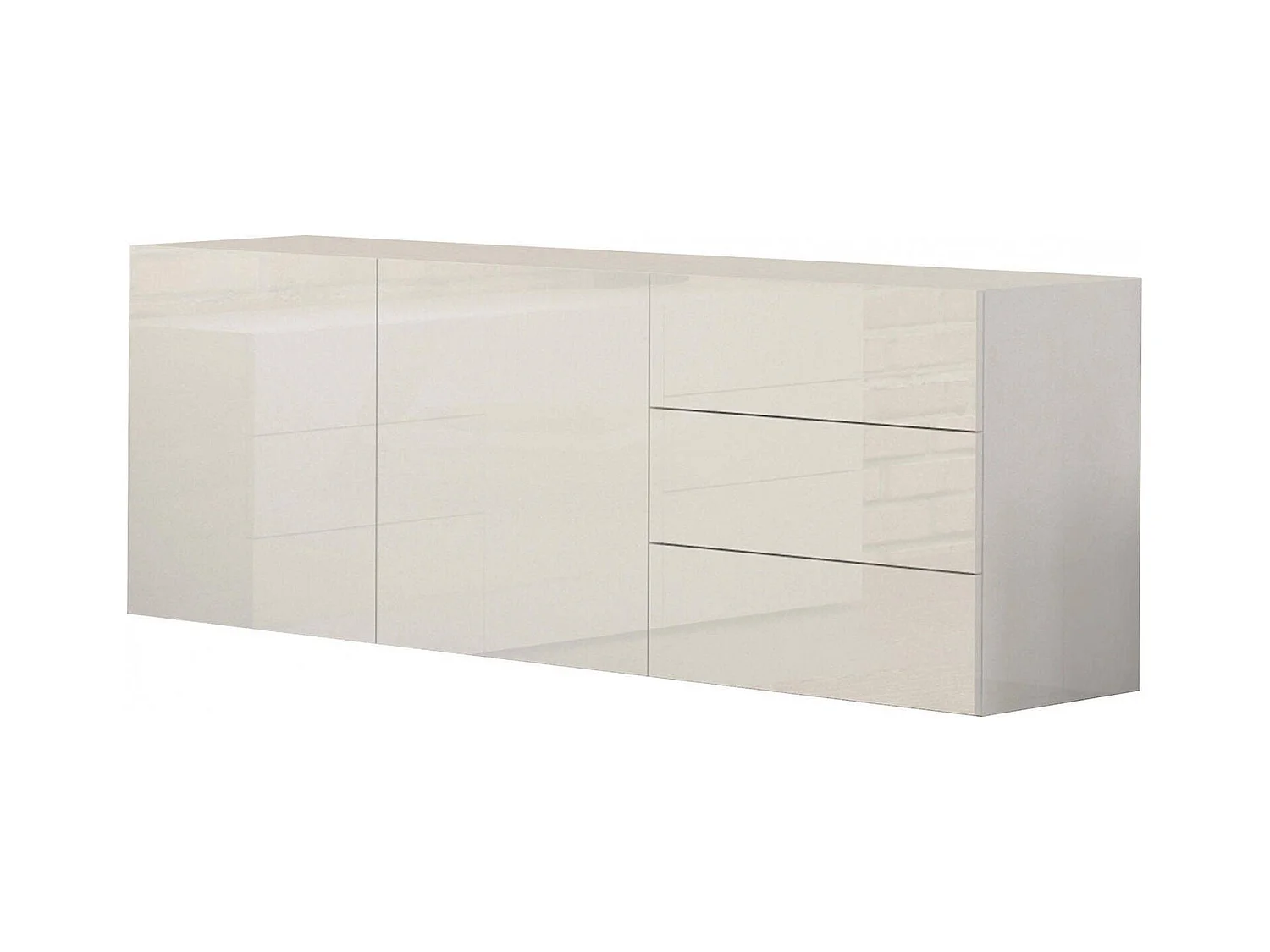 Buffet Nereo, Buffet de cuisine avec 2 portes et 3 tiroirs, Buffet de salon, 100% Made in Italy, 170x40h35 cm, Blanc brillant