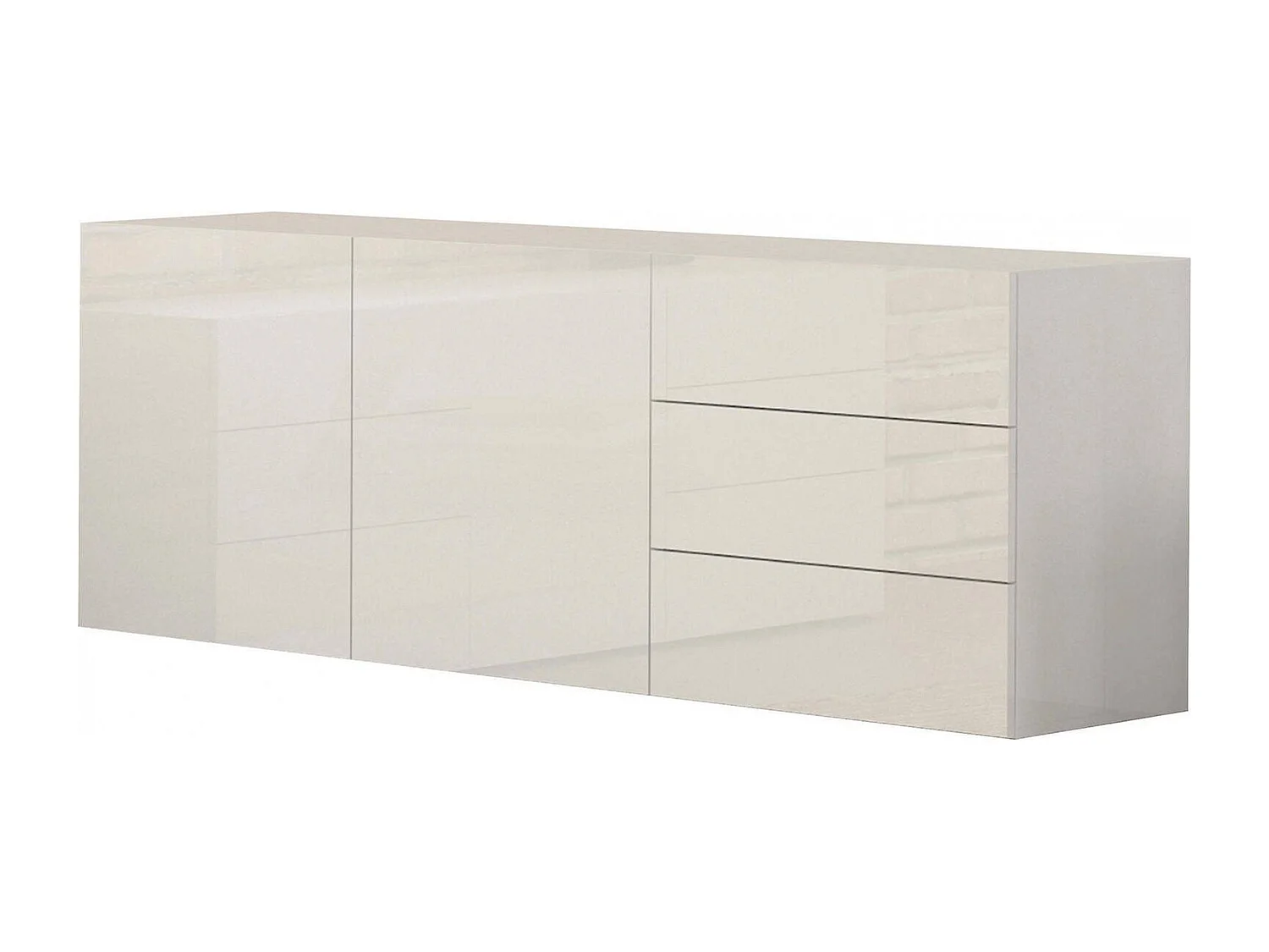Nereo dressoir, Keukendressoir met 2 deuren en 3 laden, Woonkamerbuffet, 100% Made in Italy, 170x40h35 cm, Glanzend wit