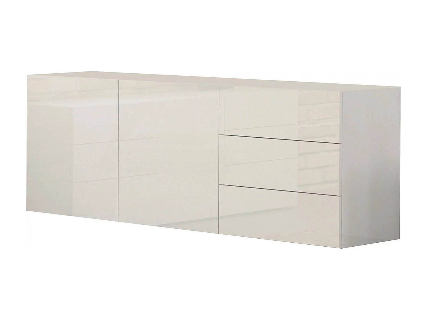 Dmora Dressoir Nereo 40x170x60h cm Wit Glanzend, 1 Plank 3 Laden, Dressoir 2 Vakken Made in Italy