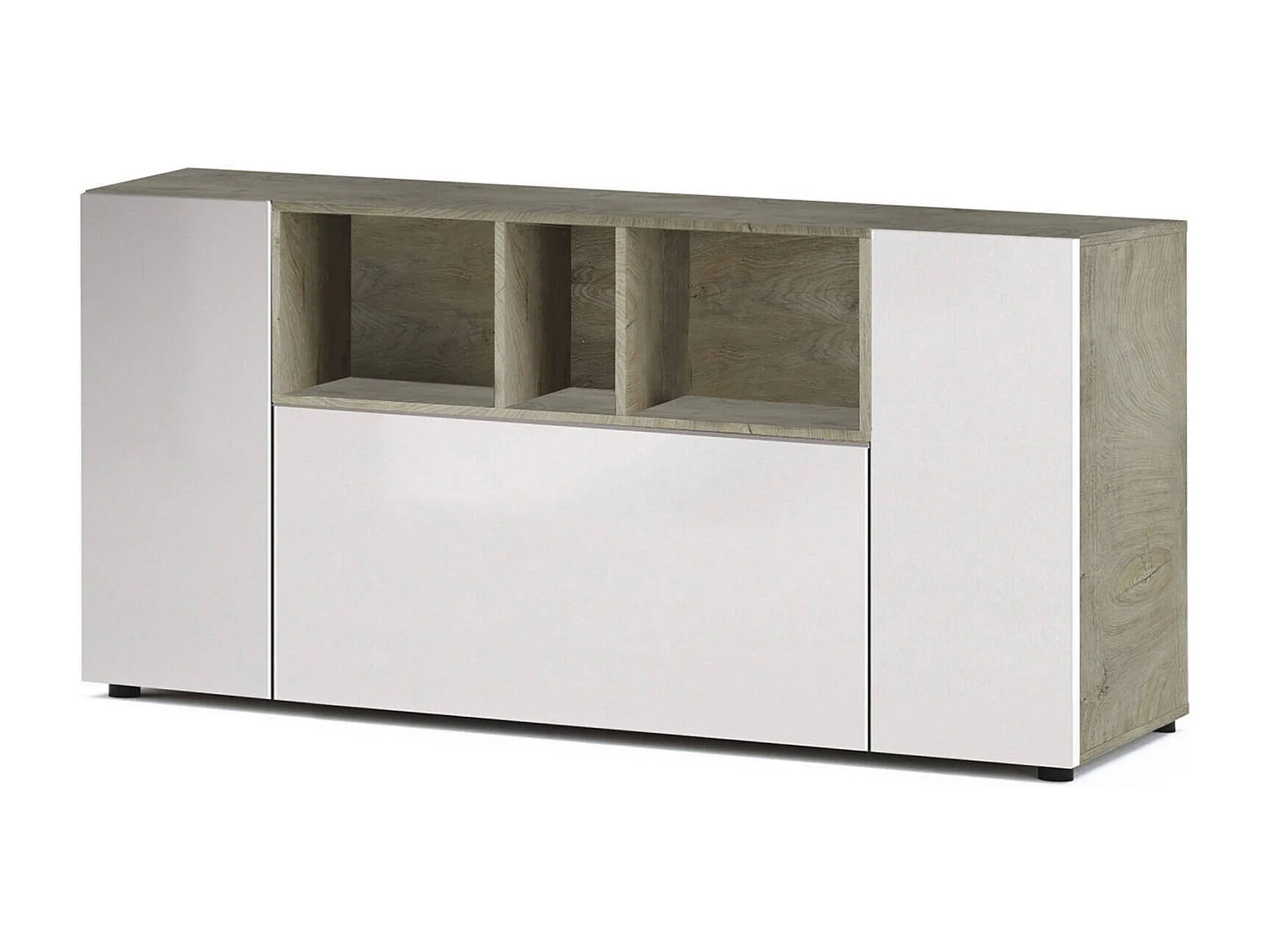 Paterson Aparador, Aparador de salón, Buffet de salón con compartimentos, Mueble para TV, Armario moderno con 3 puertas, 150x41h76 cm, Blanco y Roble