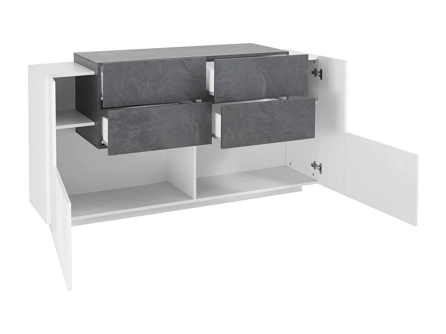 Buffet Alberto, Buffet de cuisine avec 2 portes et 4 tiroirs, Buffet de salon, Buffet de cuisine, 100% Made in Italy, 160x45h86 cm, Blanc brillant et ardoise