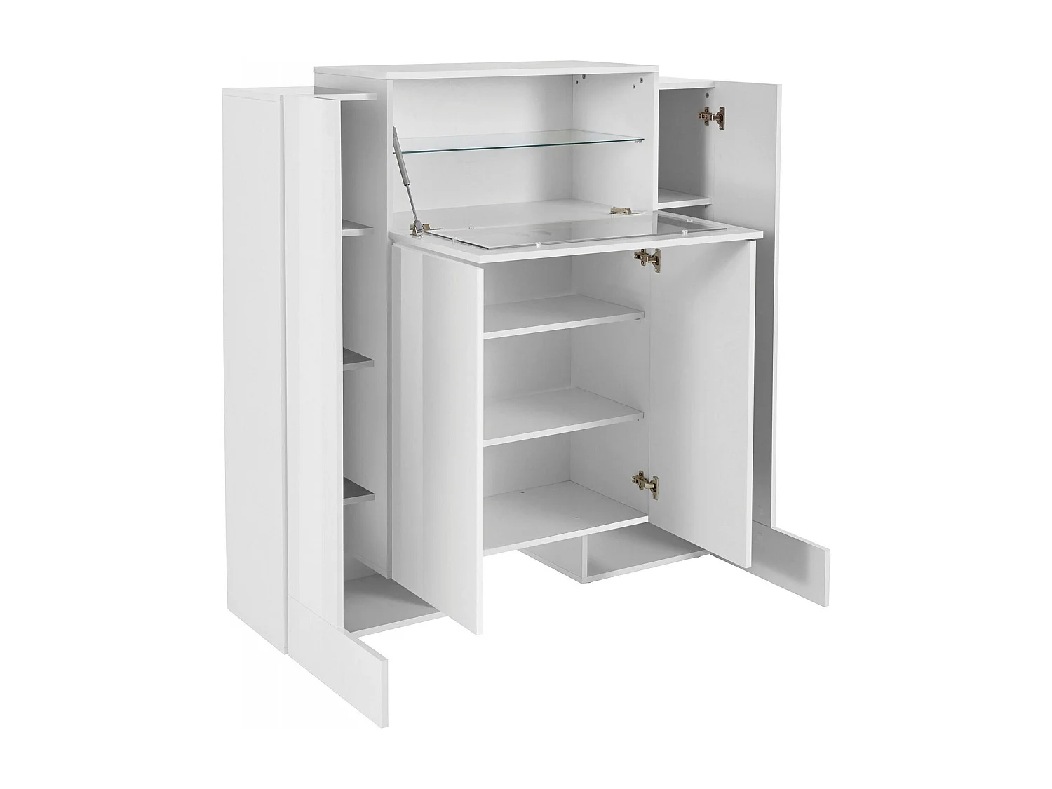 Dmora Dressoir Sean 45x130x135h cm Wit Glanzend 9 Planken 13 Vakken, Kast 5 Deuren Made in Italy