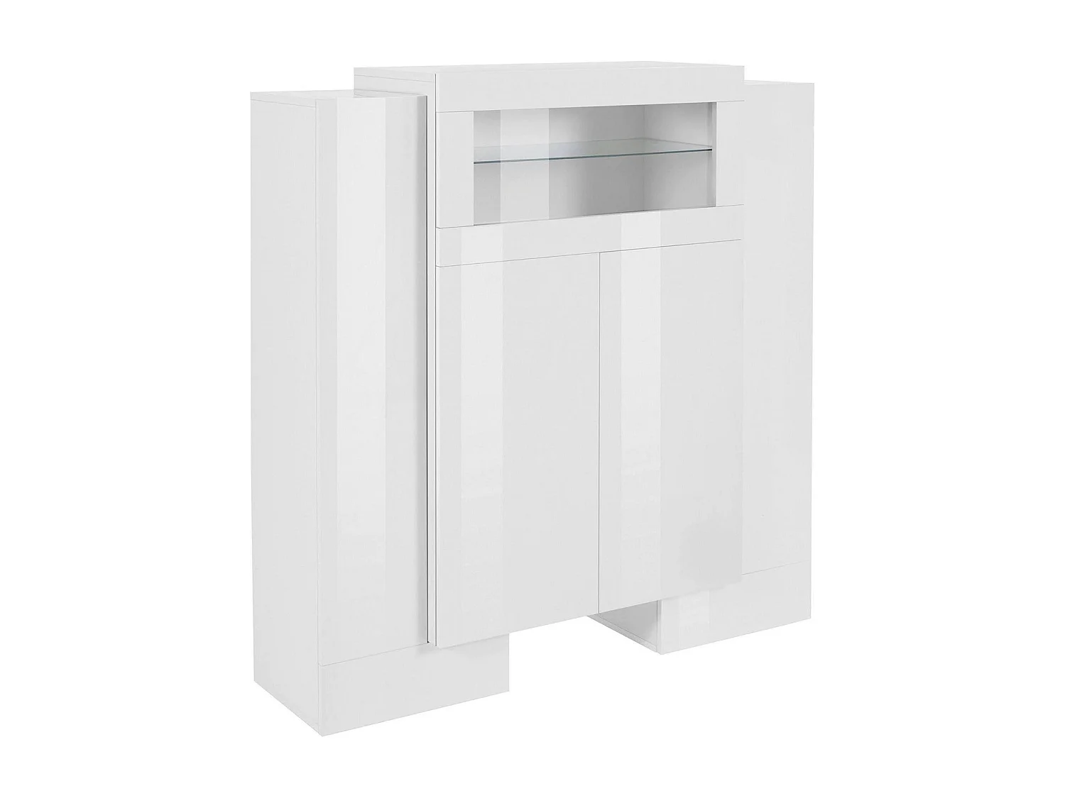 Dmora Dressoir Sean 45x130x135h cm Wit Glanzend 9 Planken 13 Vakken, Kast 5 Deuren Made in Italy