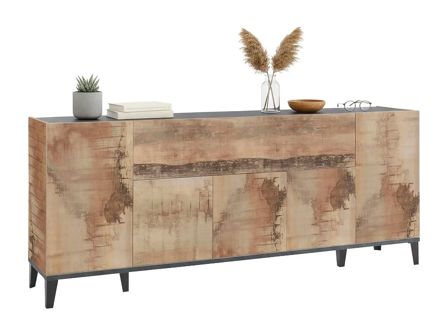 Dmora Kast Vittorio 40x200x82h cm Grijs Ardesia 2 Planken 6 Deuren, Dressoir 7 Vakjes Made in Italy