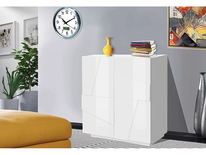 Credenza Raoul, Madia da cucina a 2 ante, Buffet da soggiorno, 100% Made in Italy, cm 81x44h86, Bianco lucido
