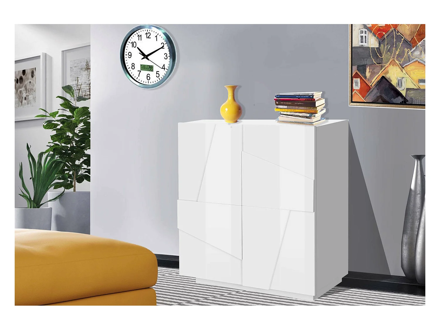 Raoul dressoir, 2-deurs keukendressoir, Woonkamerbuffet, 100% Made in Italy, 81x44h86 cm, Glanzend wit