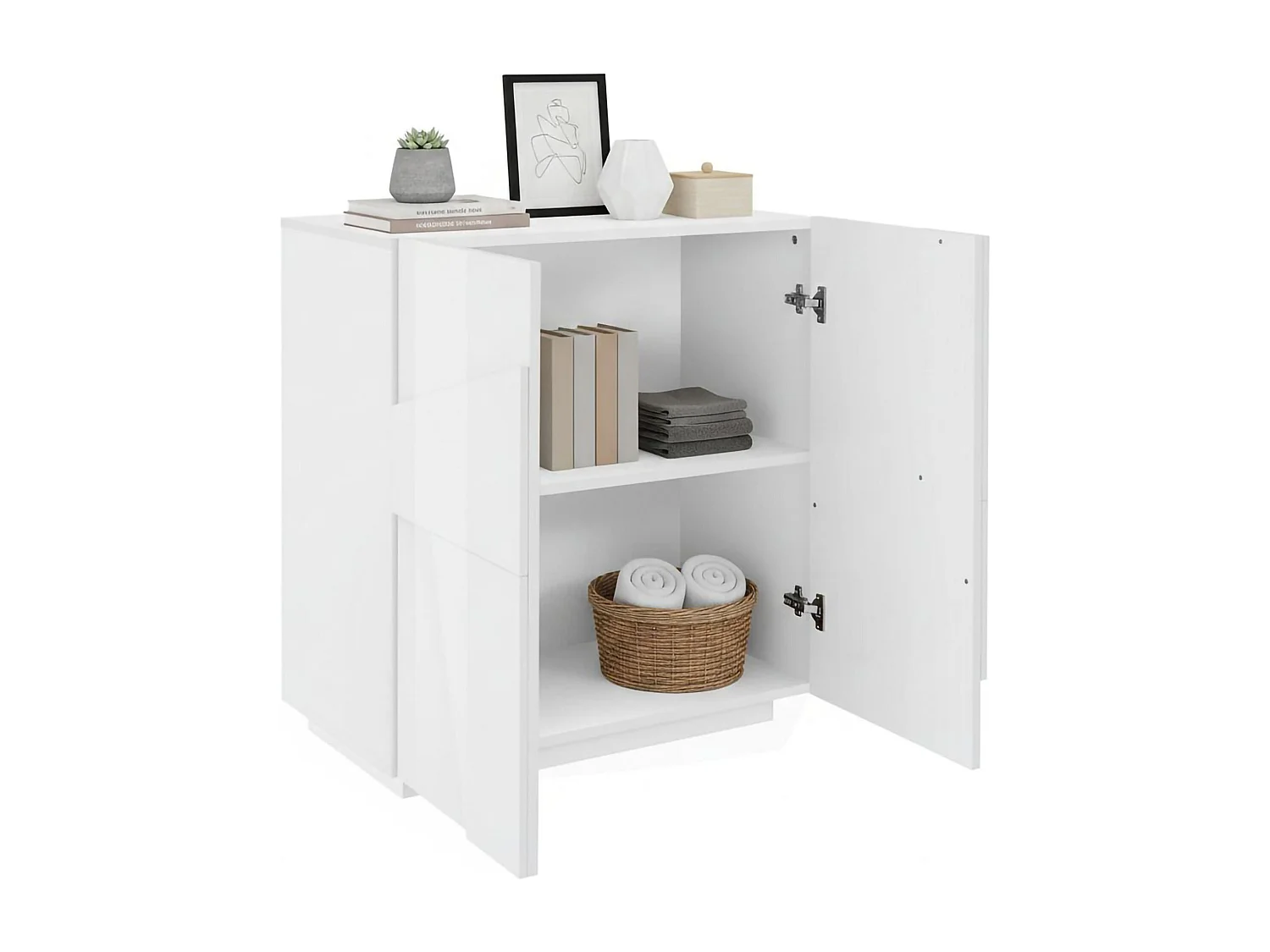 Buffet Raoul, Buffet de cuiine avec 2 porte, Buffet de alon, 100% Made in Italy, 81x44h86 cm, Blanc brillant
