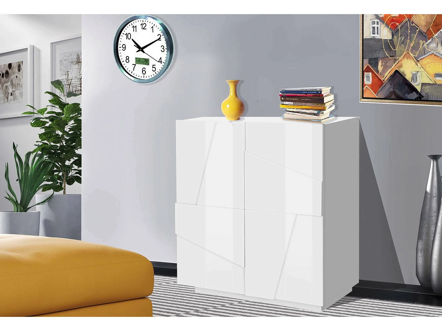Buffet Raoul, Buffet de cuiine avec 2 porte, Buffet de alon, 100% Made in Italy, 81x44h86 cm, Blanc brillant