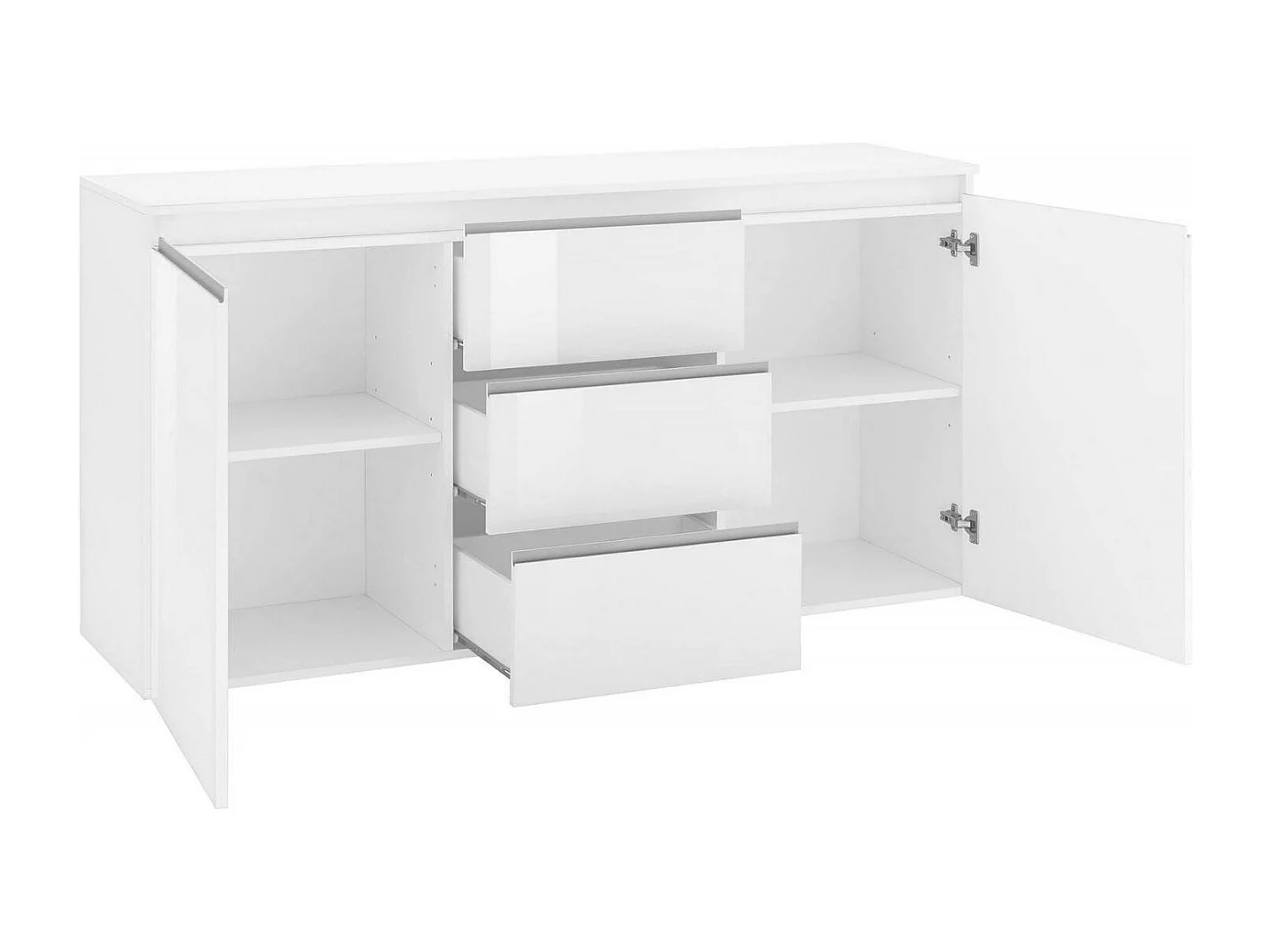 Daniel dressoir, Design dressoir met 2 deuren en 3 laden, Woonkamerbuffet, Keukendressoir, 100% Made in Italy, 150x40h81 cm, Glanzend wit