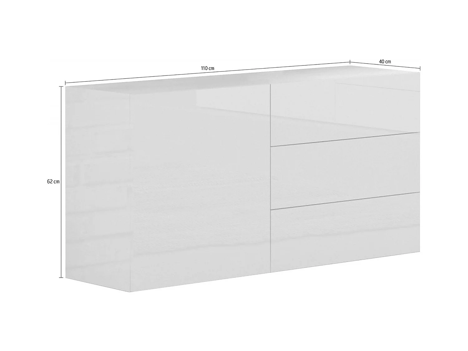 Buffet Enrico, Buffet de cuisine avec 1 porte et 3 tiroirs, Buffet de salon, Buffet de cuisine, 100% Made in Italy, 110x40h35 cm, Blanc brillant