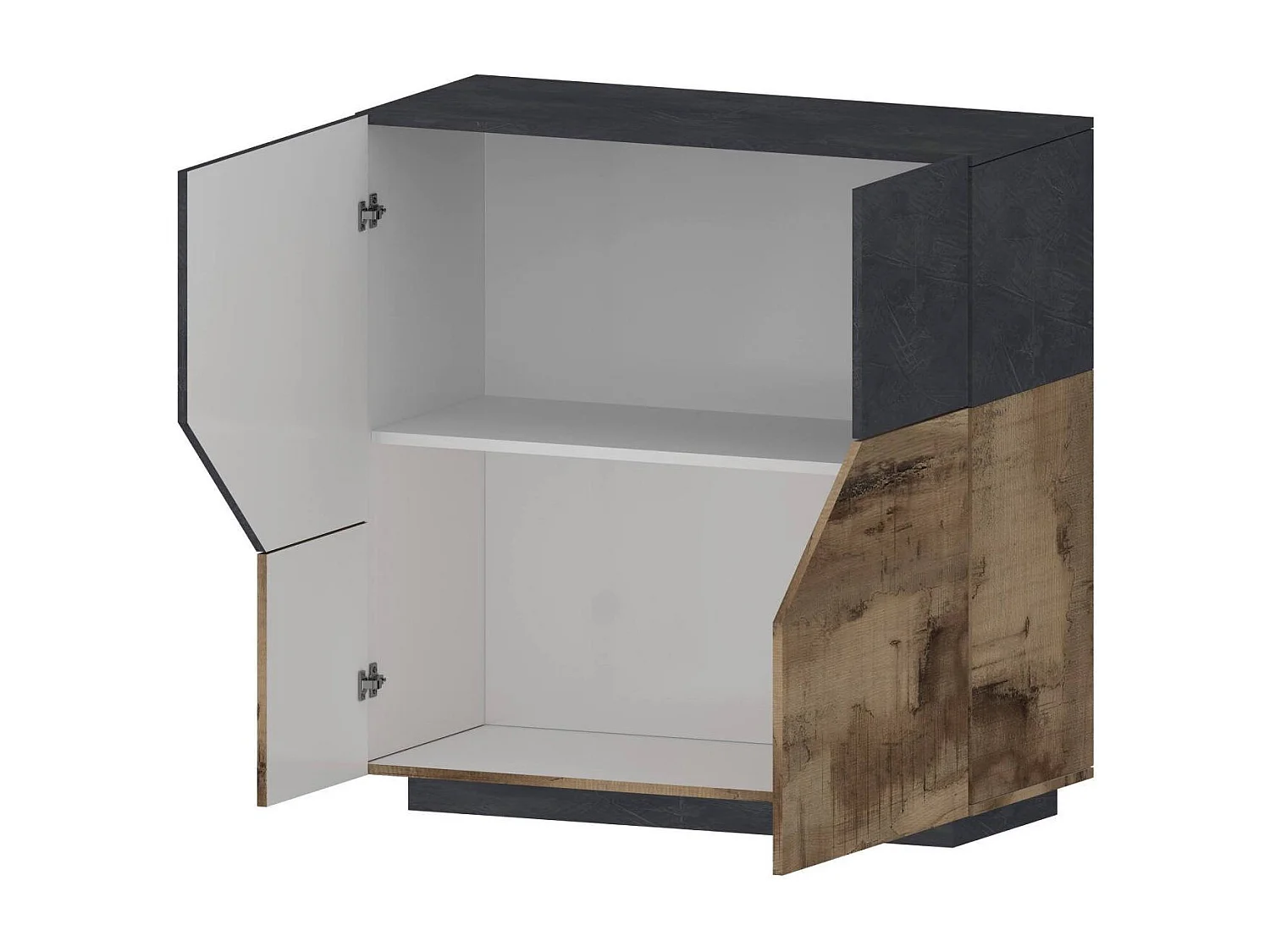 Aparador Domenico, Aparador de cozinha com 2 portas geométricas, Buffet de sala, Aparador de cozinha, 100% Fabricado em Itália, 79x43h86 cm, Ardósia e Bordo