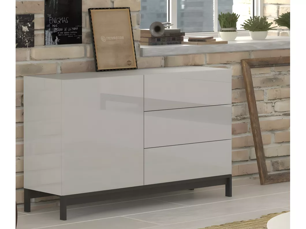 Kauf Unique Kommode Sebastiano, Küchen-Sideboard mit 1 Tür und 3 Schubladen, Wohnzimmer-Buffet, 100 % Made in Italy, 110 x 40 x 47 cm, glänzendes Weiß,