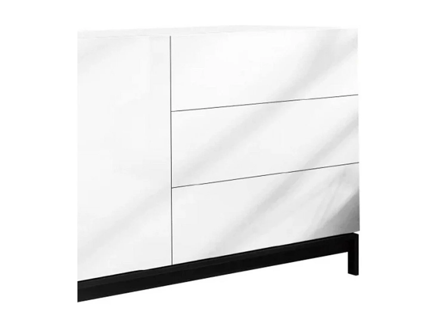 Buffet Sebastiano, Buffet de cuisine avec 1 porte et 3 tiroirs, Buffet de salon, 100% Made in Italy, 110x40h47 cm, Blanc brillant